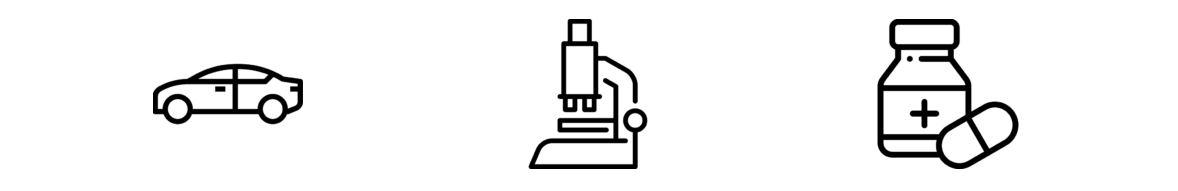 drei bilder Kundenkreis Medizin, Automobil und Chemie